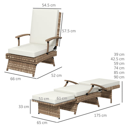 Outsunny 80  Reclining Rattan Lounger - White/Brown