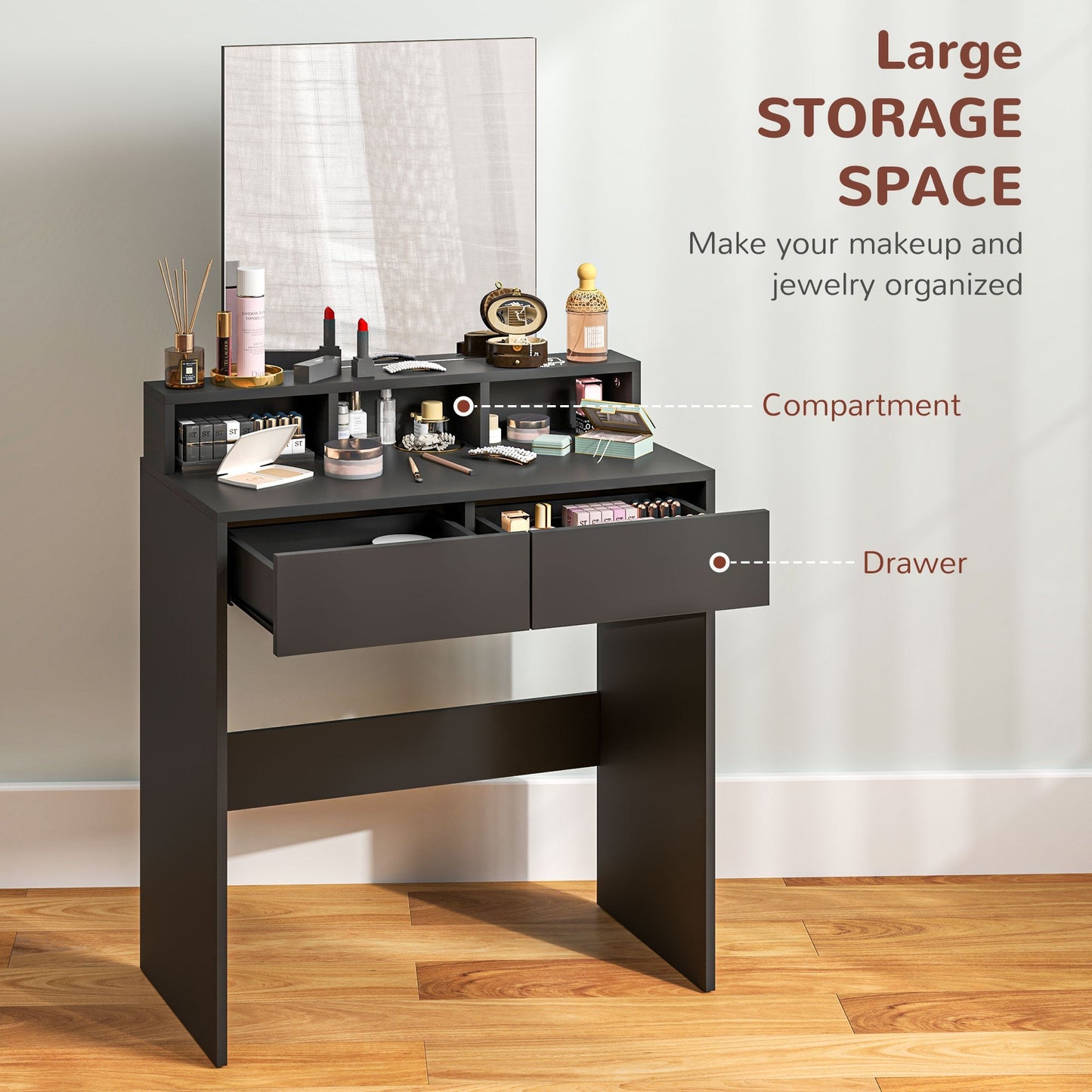HOMCOM Multi-Storage Dressing Table, with Mirror - Black