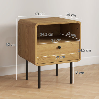 HOMCOM Bedside Table with Drawer and Open Shelf - Oak