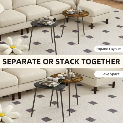 HOMCOM Nesting Side Table Set of 2 - Rustic Brown