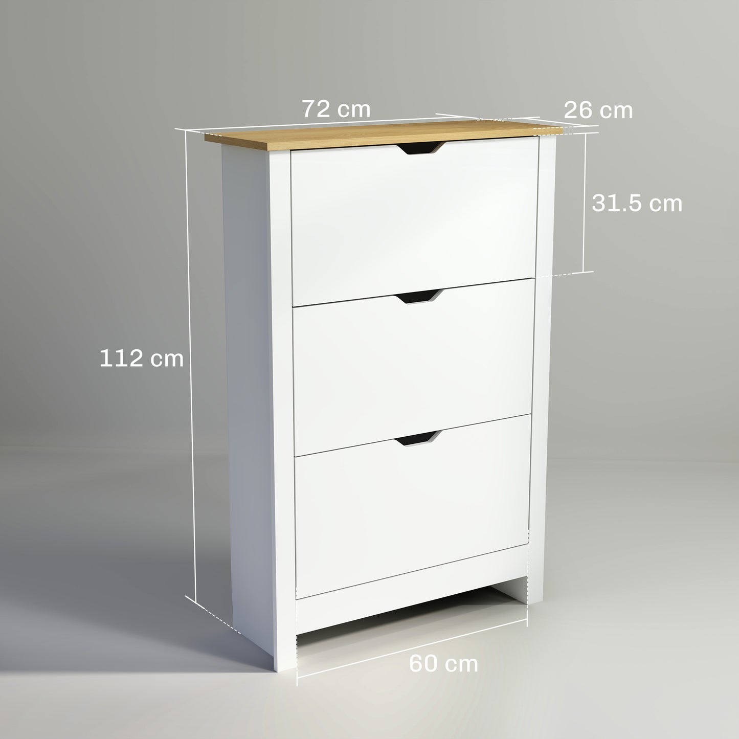 HOMCOM Slim Shoe Cabinet, Narrow Shoe Cupboard with 3 Flip Drawers, Adjustable Shelves for 18 Pairs of Shoes, High Gloss White