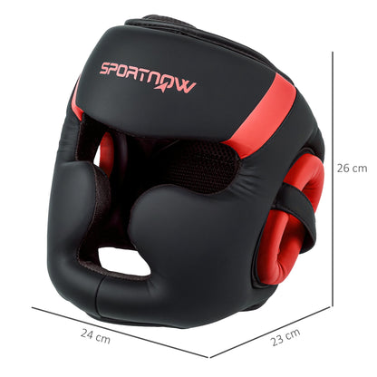 SPORTNOW Boxing Headguard w/ Adjustable Strap for Sparring, Kickboxing, MMA, Red/Black