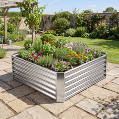Galvanized Raised Garden Bed Rectangular Outdoor Planter Box with Open-Ended Bade-Silver