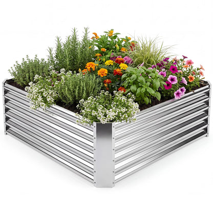 Galvanized Raised Garden Bed Rectangular Outdoor Planter Box with Open-Ended Bade-Silver