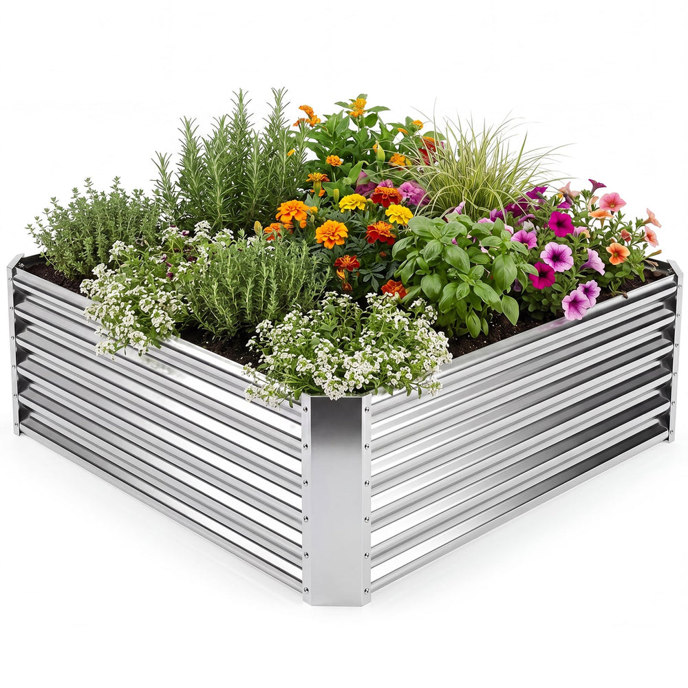 Galvanized Raised Garden Bed Rectangular Outdoor Planter Box with Open-Ended Bade-Silver
