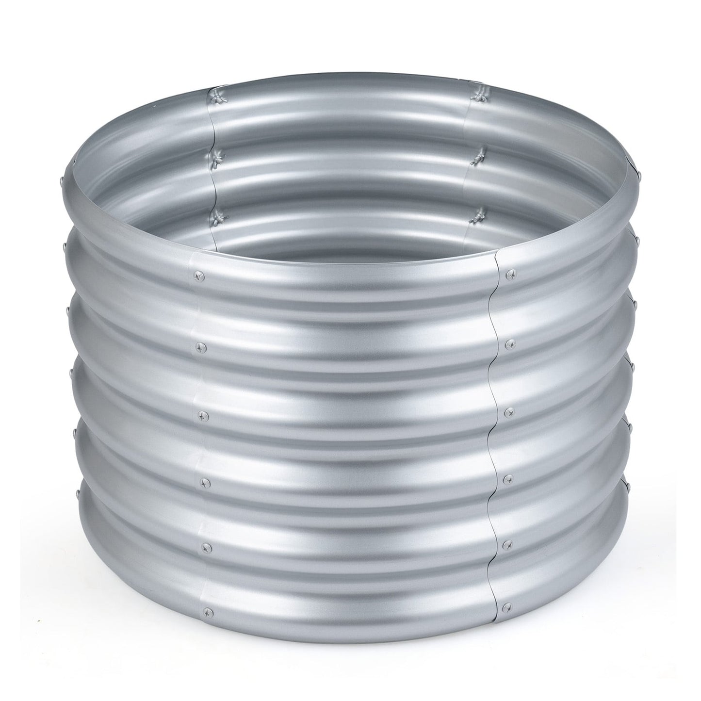 Galvanized Raised Garden Bed Round Outdoor Planter Box with Open-Ended Base-Silver