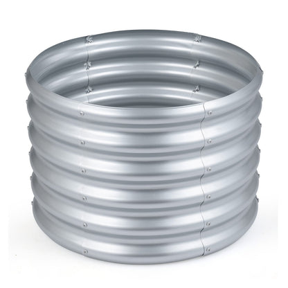 Galvanized Raised Garden Bed Round Outdoor Planter Box with Open-Ended Base-Silver