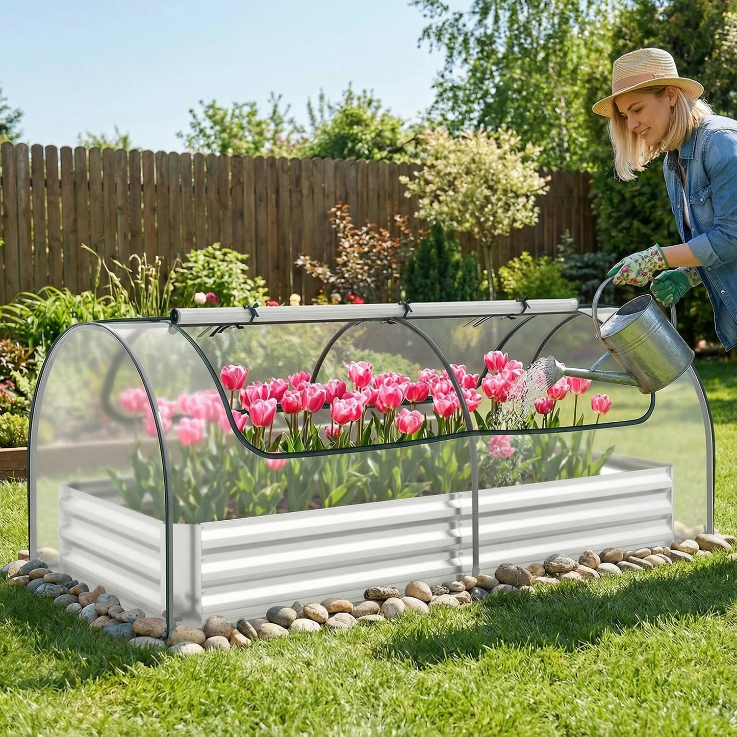 Galvanized Raised Garden Bed with Cover and 2 Roll-up Doors