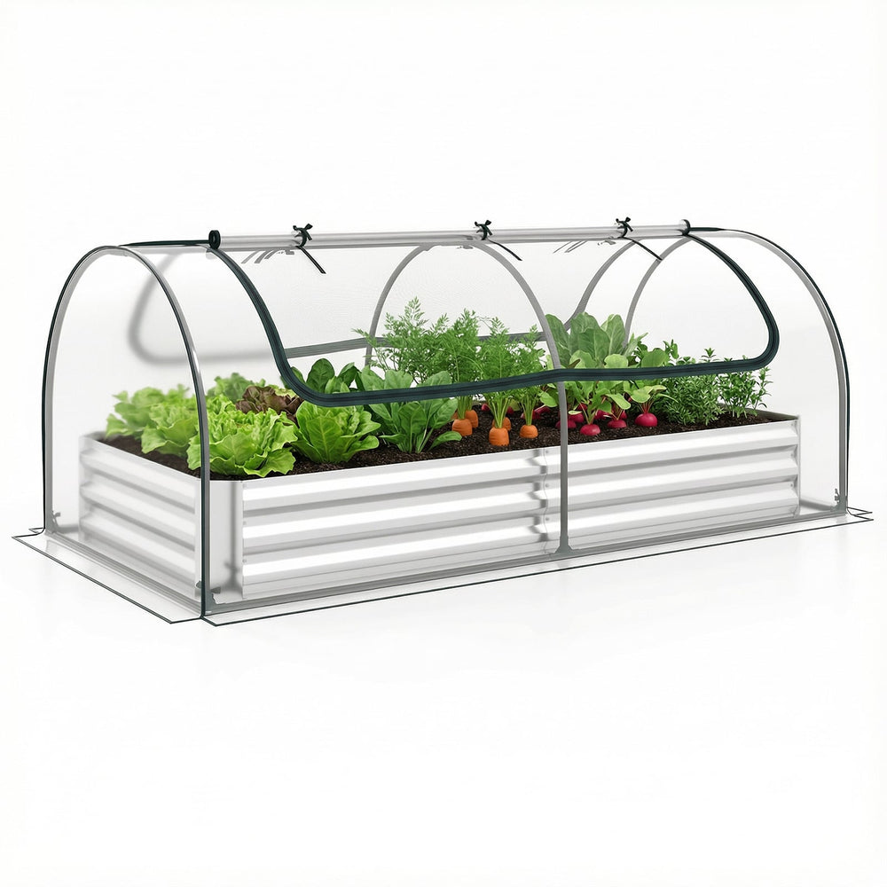 Galvanized Raised Garden Bed with Cover and 2 Roll-up Doors
