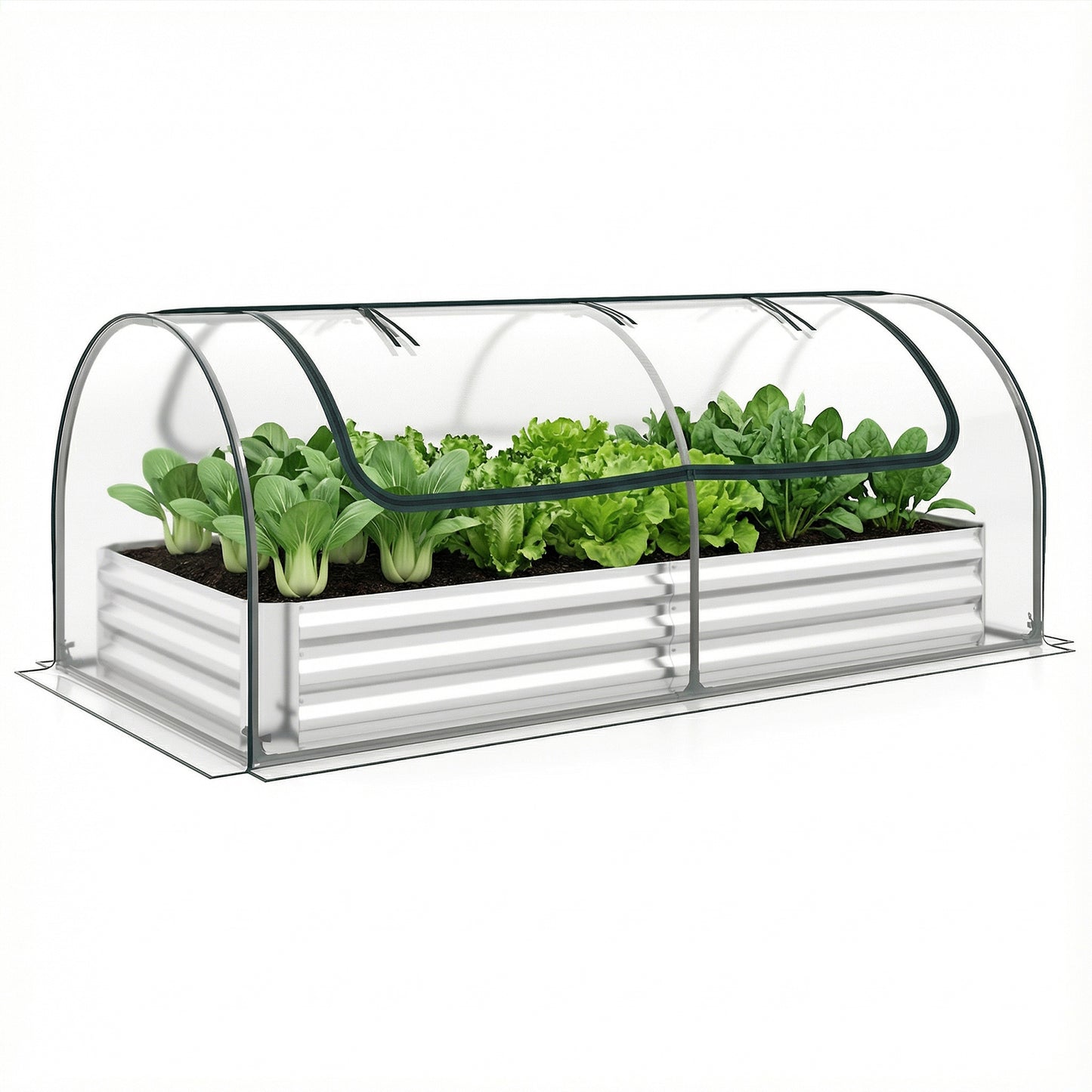 Galvanized Raised Garden Bed with Cover and 2 Roll-up Doors