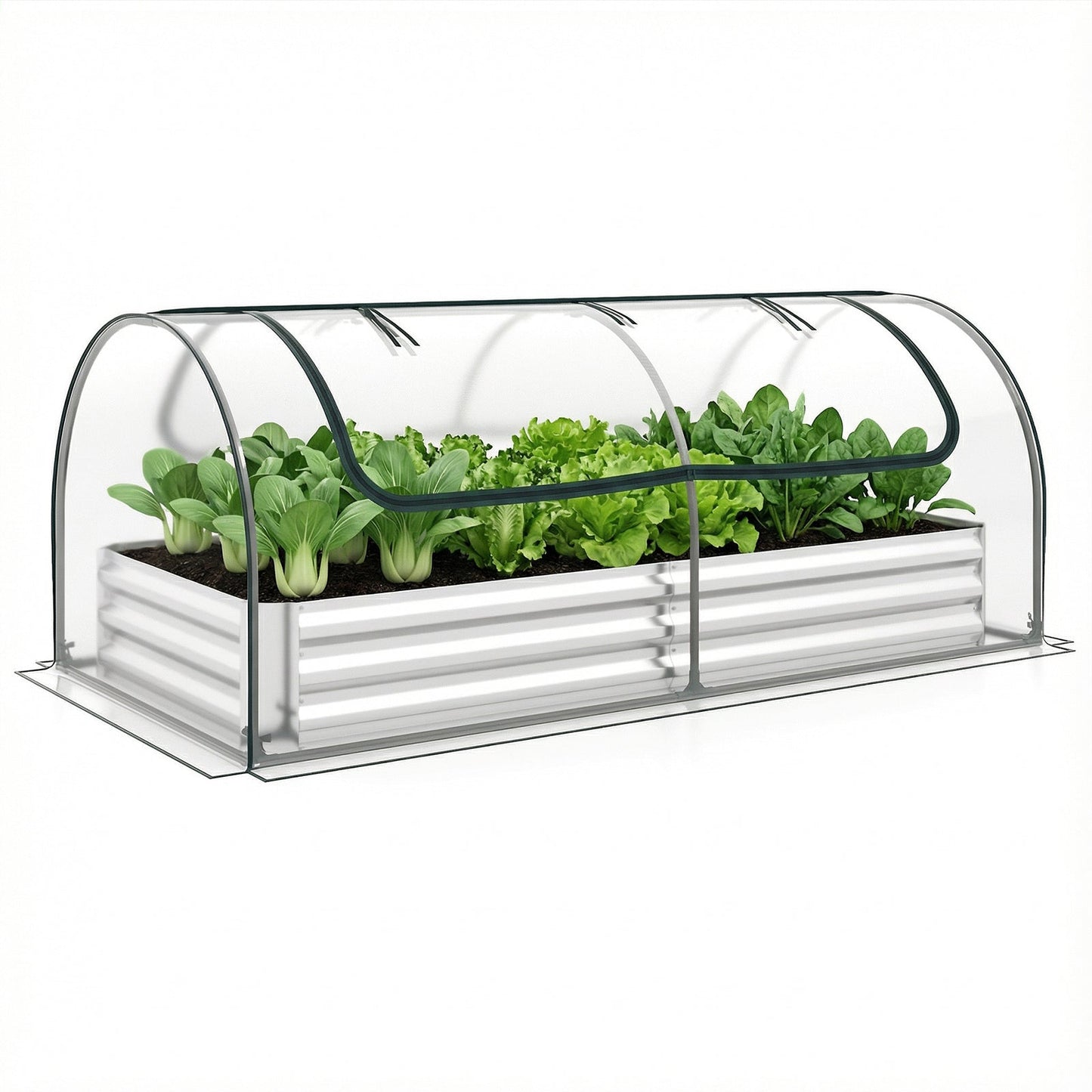 Galvanized Raised Garden Bed with Cover and 2 Roll-up Doors