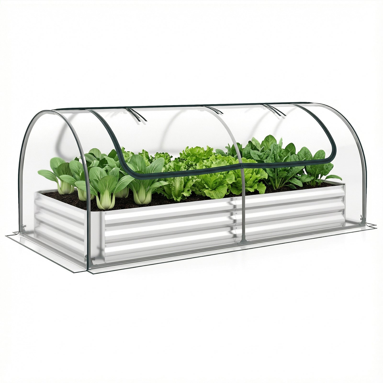 Galvanized Raised Garden Bed with Cover and 2 Roll-up Doors
