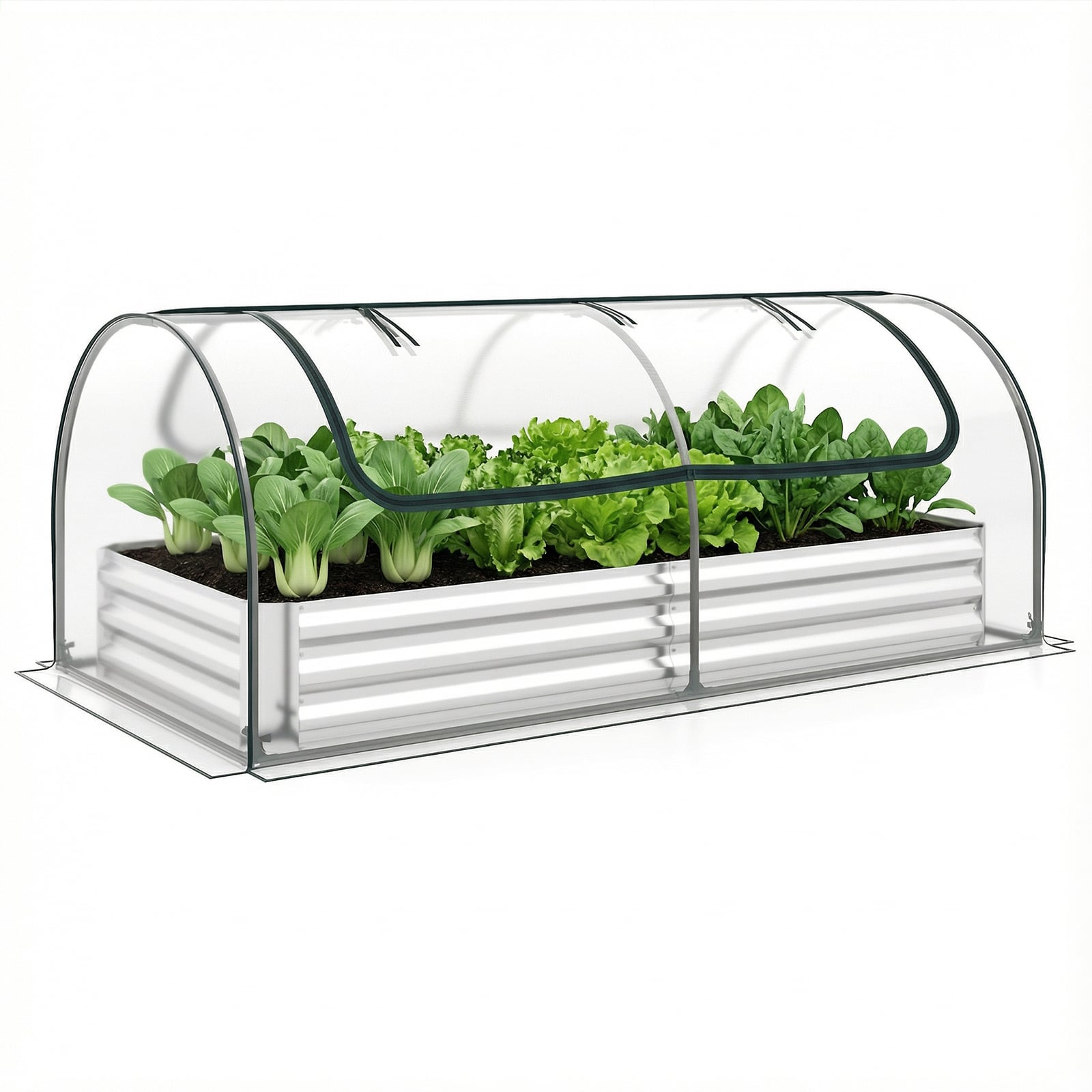 Galvanized Raised Garden Bed with Cover and 2 Roll-up Doors