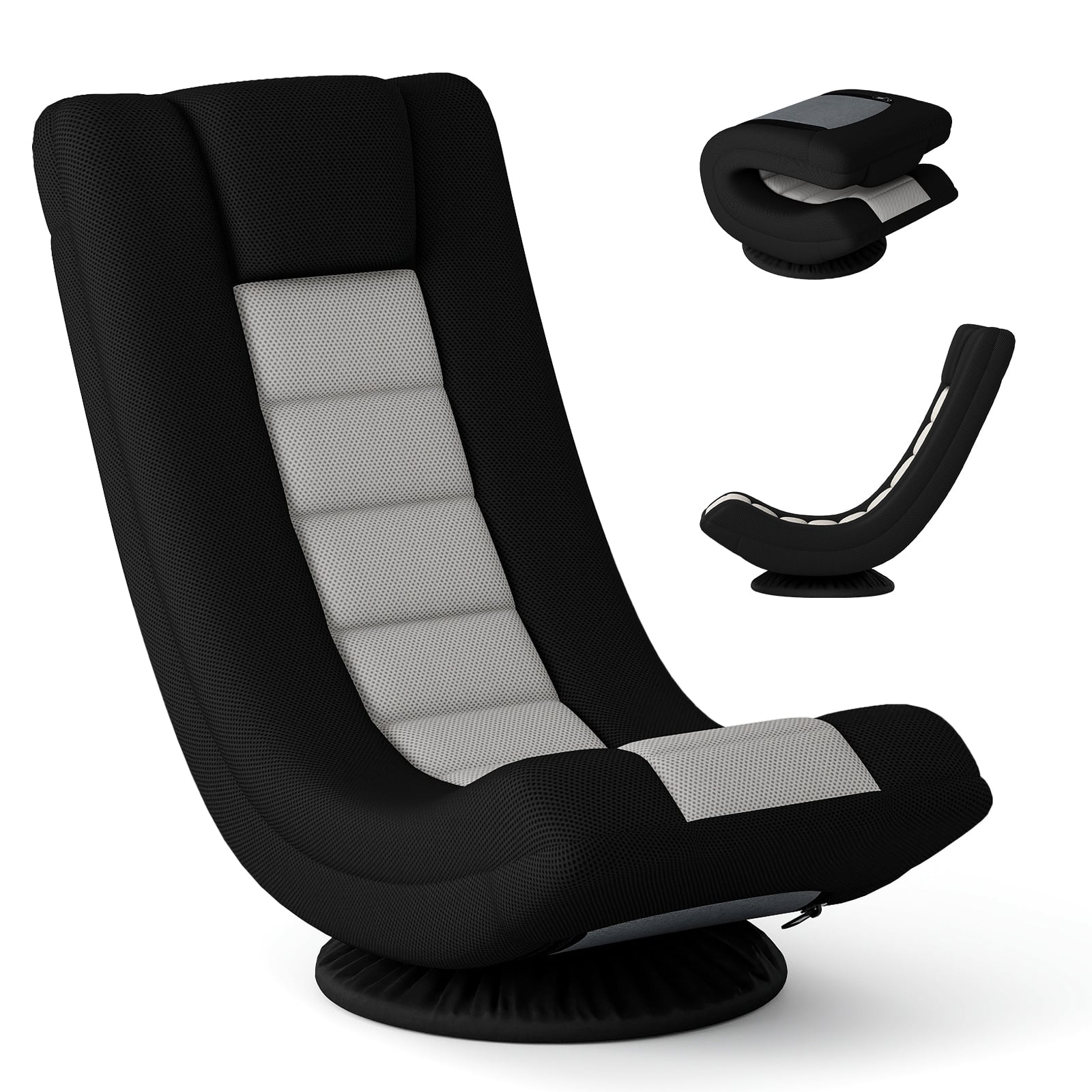 360° Swivel Gaming Chair 4 Position Adjustable Folding Floor Sofa-Grey