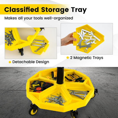 54-67 CM Height Adjustable Rolling Garage Stool with Tool Tray Storage-Yellow