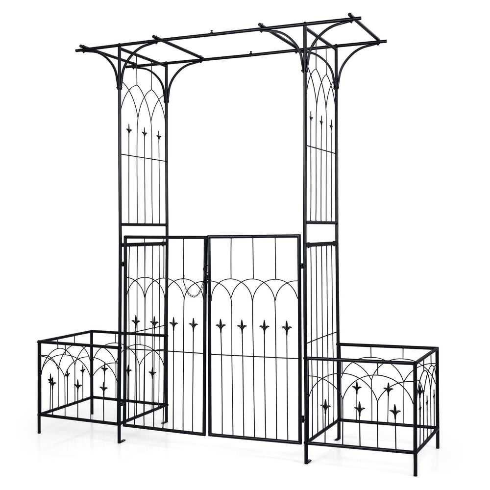 Garden Arbor with Gate and Planter Boxes 206cm Heavy Duty Metal Arch