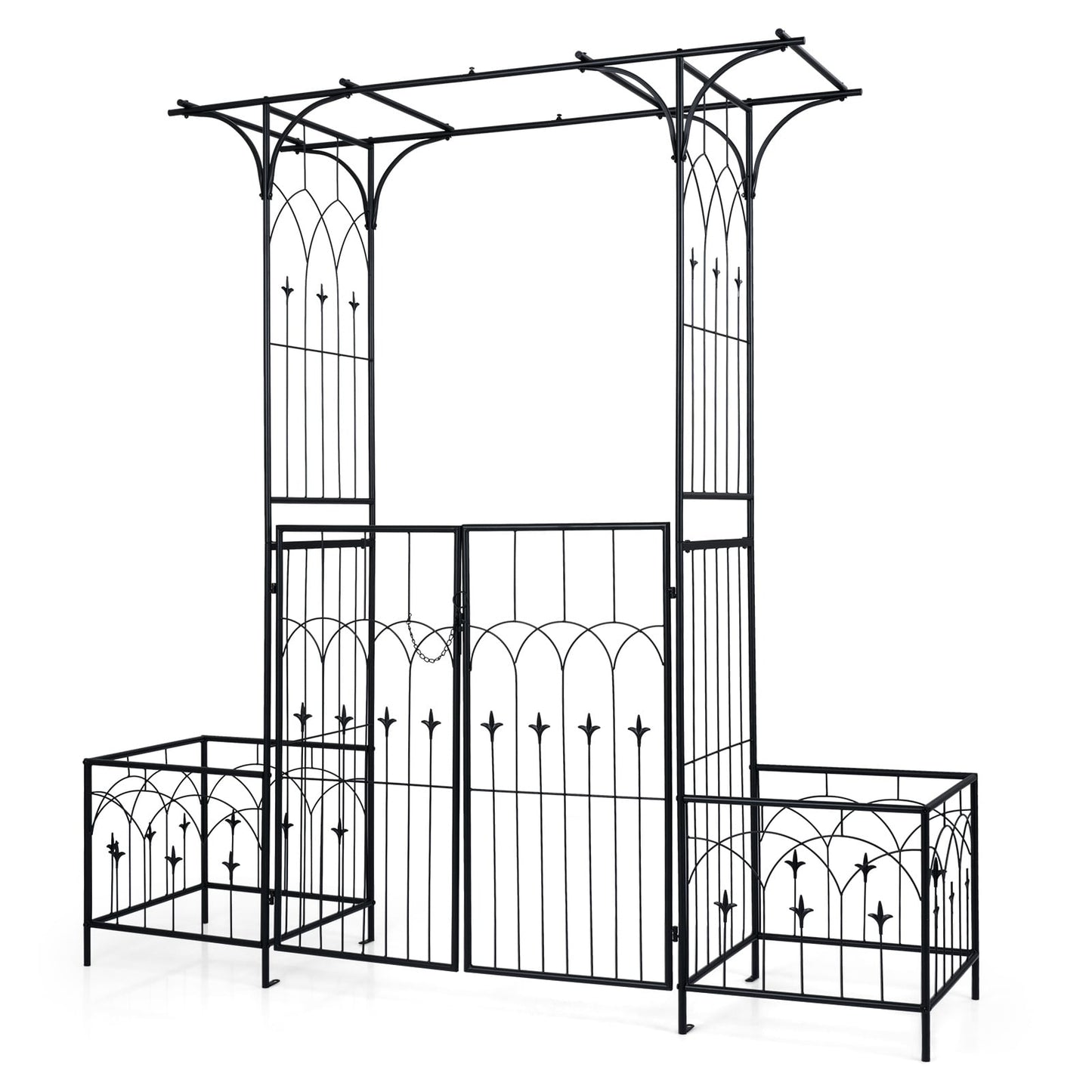 Garden Arbor with Gate and Planter Boxes 206cm Heavy Duty Metal Arch