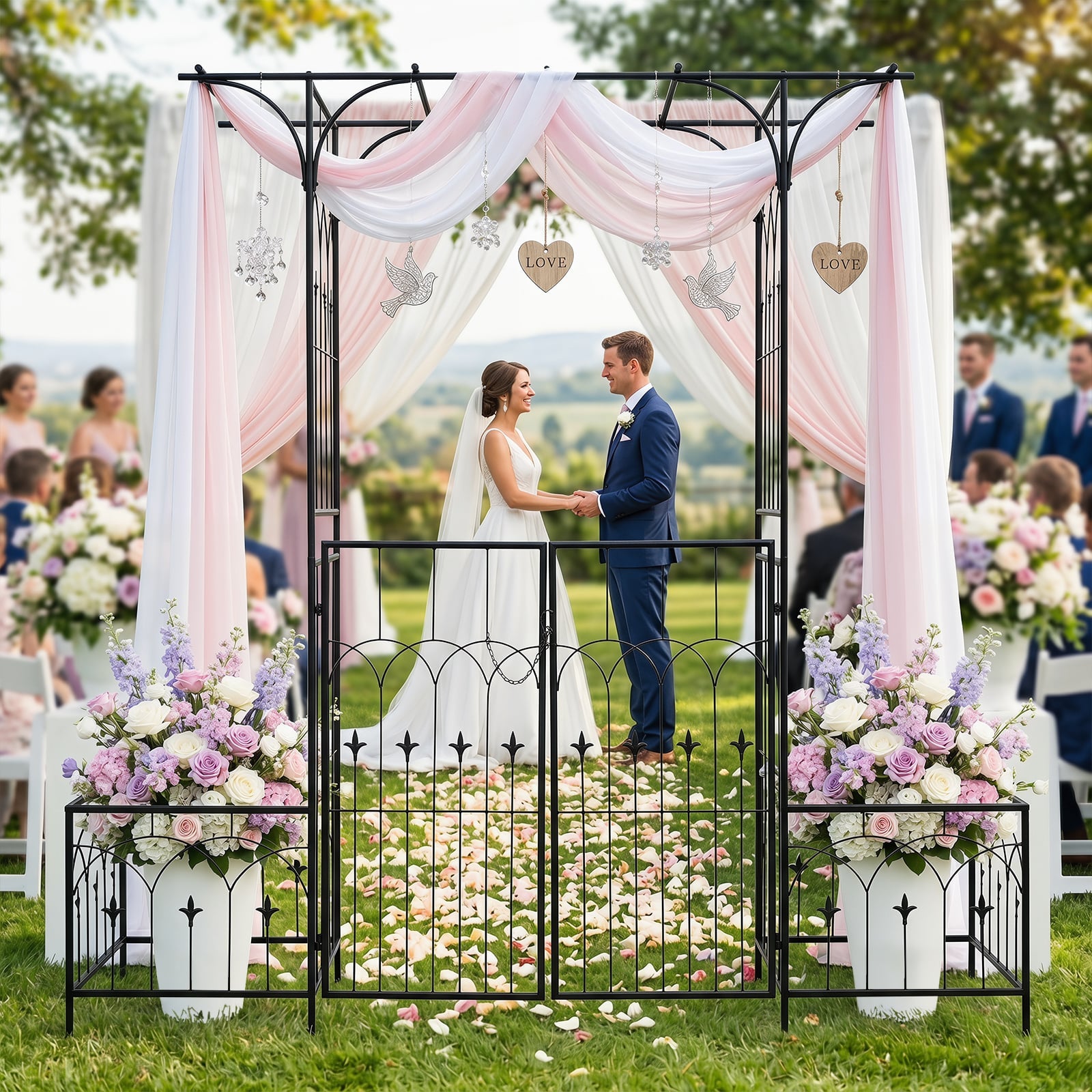 Garden Arbor with Gate and Planter Boxes 206cm Heavy Duty Metal Arch