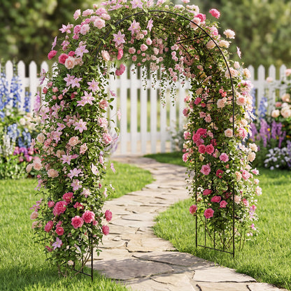 Garden Arbor with Ground Stakes amd Outdoor Metal Arch Archway for Wedding Party Ceremony Decorations-Black