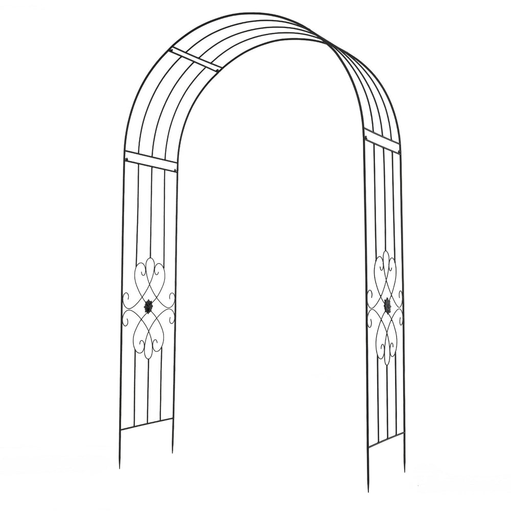 Garden Arbor with Ground Stakes amd Outdoor Metal Arch Archway for Wedding Party Ceremony Decorations-Black