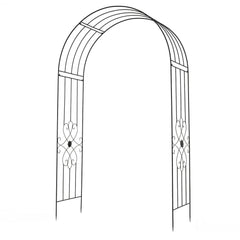 Garden Arbor with Ground Stakes amd Outdoor Metal Arch Archway for Wedding Party Ceremony Decorations-Black