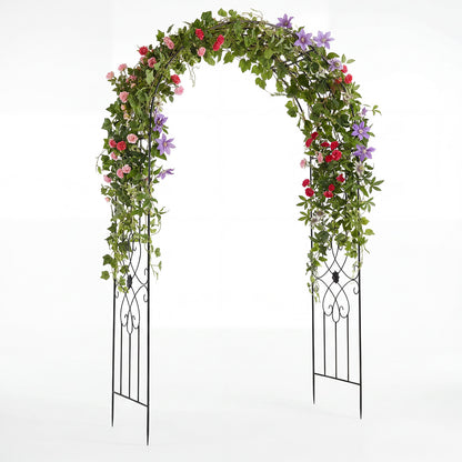 Garden Arbor with Ground Stakes amd Outdoor Metal Arch Archway for Wedding Party Ceremony Decorations-Black