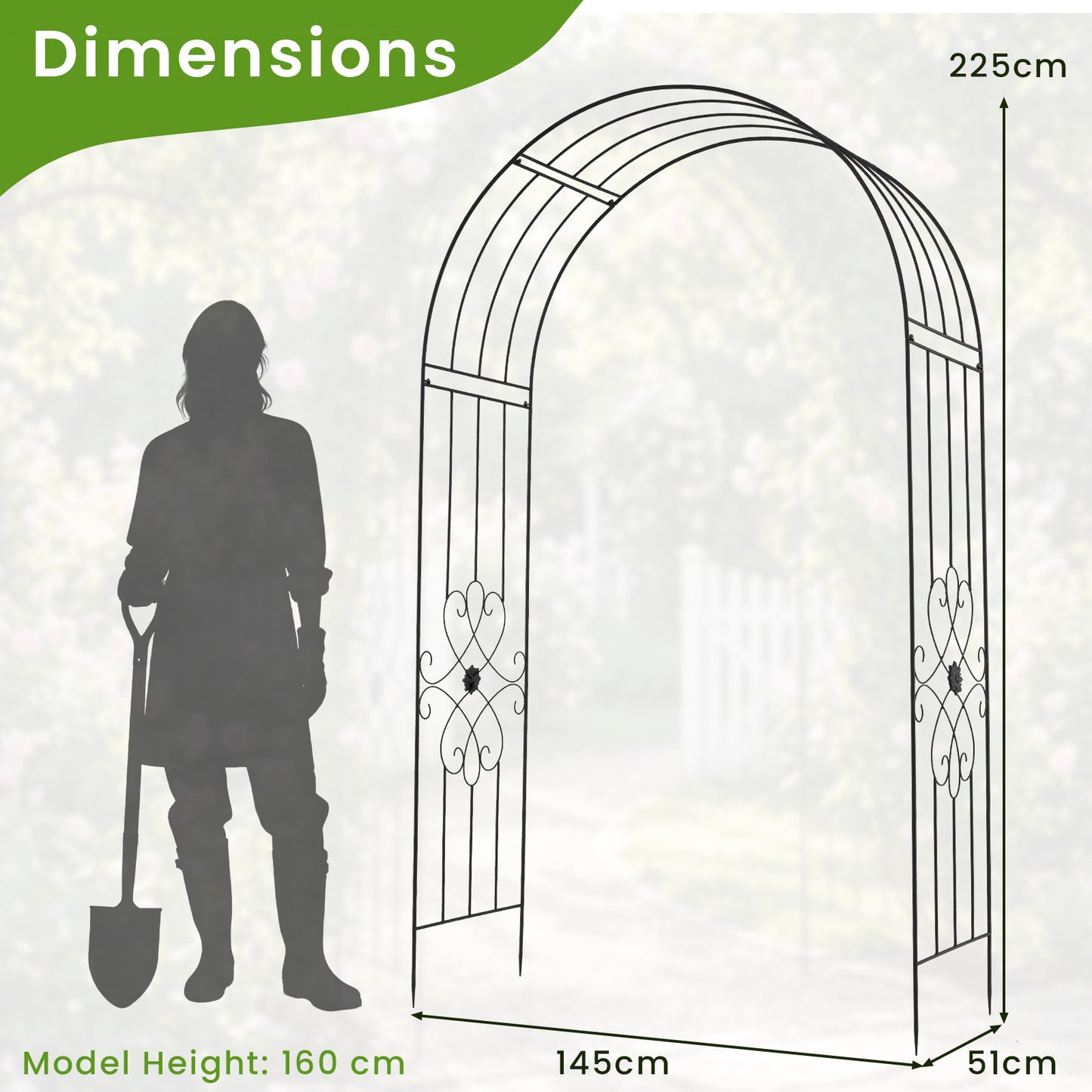 Garden Arbor with Ground Stakes amd Outdoor Metal Arch Archway for Wedding Party Ceremony Decorations-Black