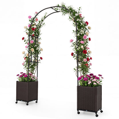 Garden Arch Trellis with 2 Self-watering Planter Boxes PE-coated Metal Arbor-Black