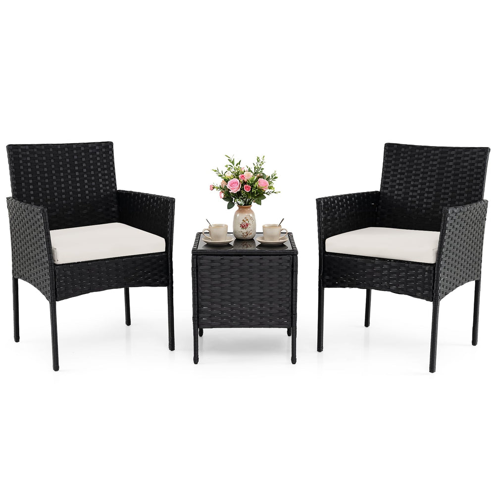 Garden Furniture Set 3-piece Rattan Balcony Furniture Set with 2 Cushioned Chairs-Beige