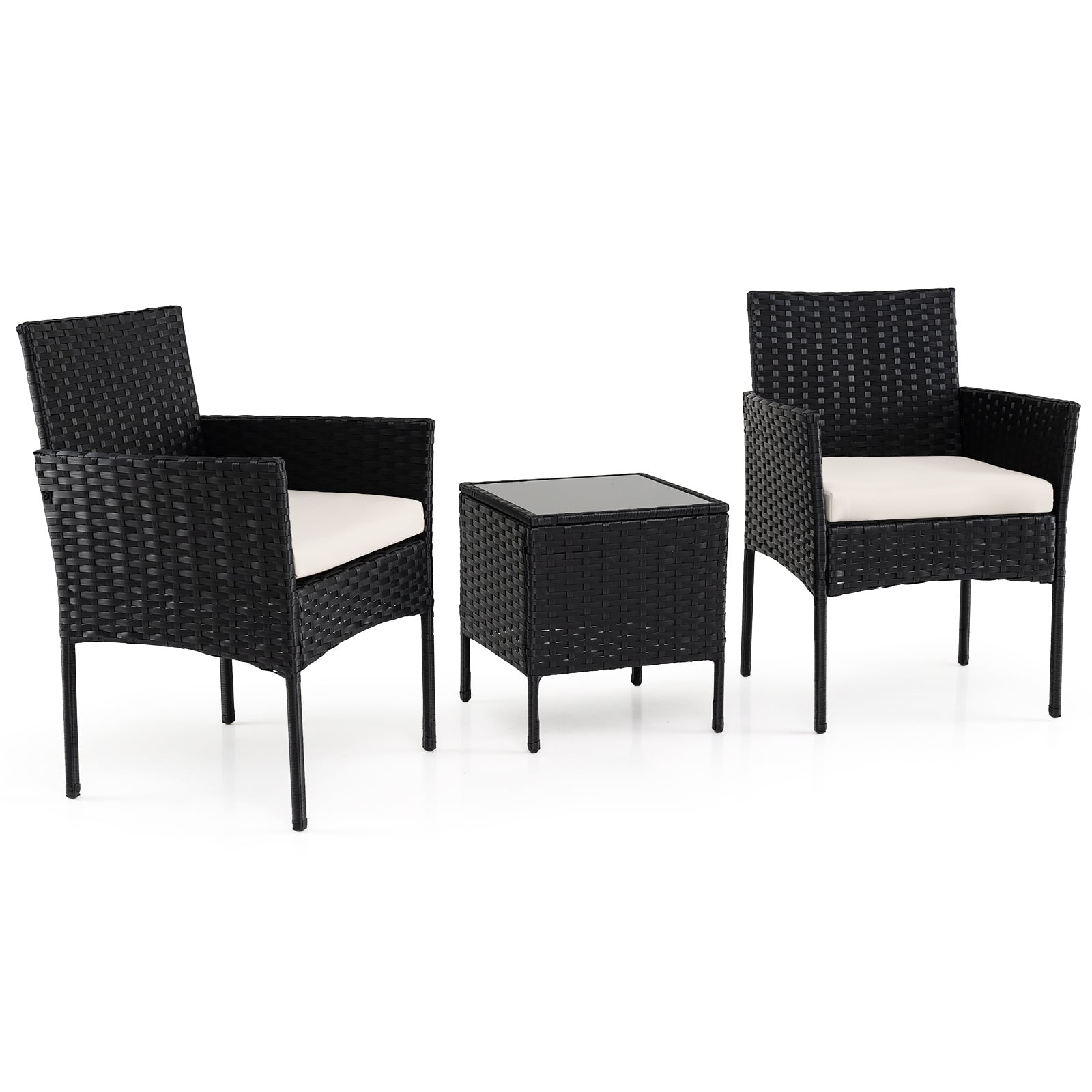 Garden Furniture Set 3-piece Rattan Balcony Furniture Set with 2 Cushioned Chairs-Beige