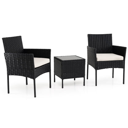 Garden Furniture Set 3-piece Rattan Balcony Furniture Set with 2 Cushioned Chairs-Beige