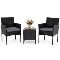 Garden Furniture Set 3-piece Rattan Balcony Furniture Set with 2 Cushioned Chairs-Grey