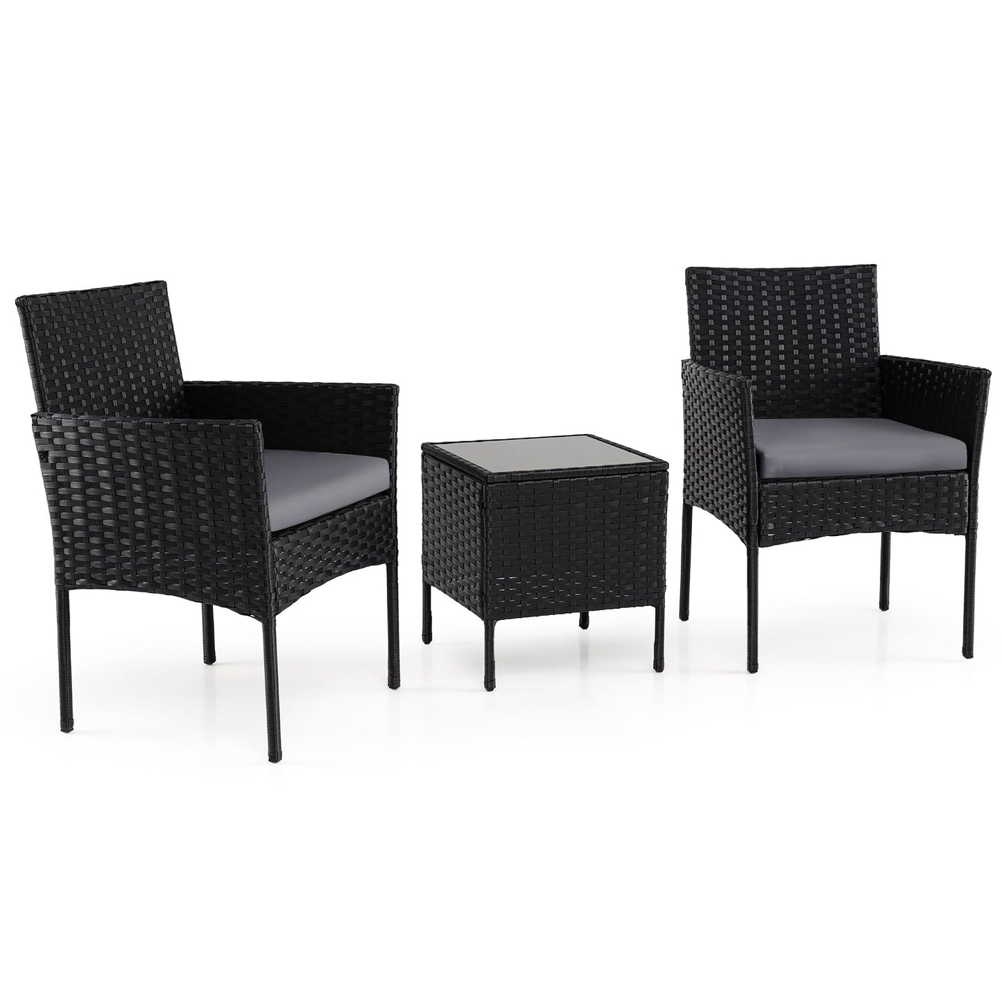 Garden Furniture Set 3-piece Rattan Balcony Furniture Set with 2 Cushioned Chairs-Grey