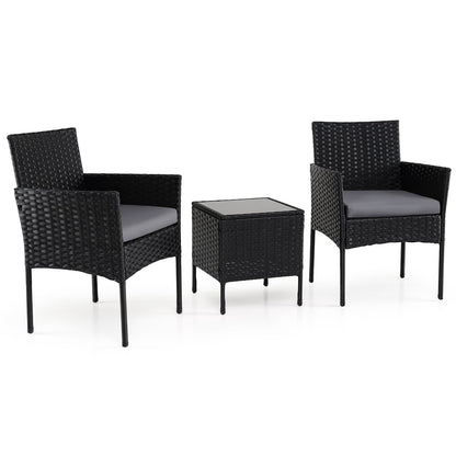 Garden Furniture Set 3-piece Rattan Balcony Furniture Set with 2 Cushioned Chairs-Grey
