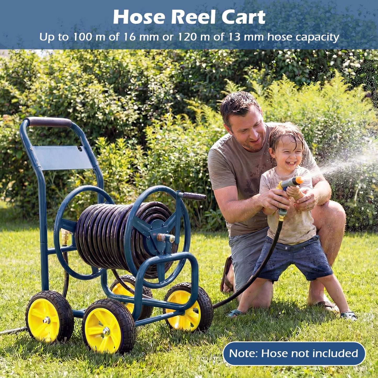 Garden Hose Reel Cart 4 Wheels 100 m of 16 mm Large Capacity-Navy