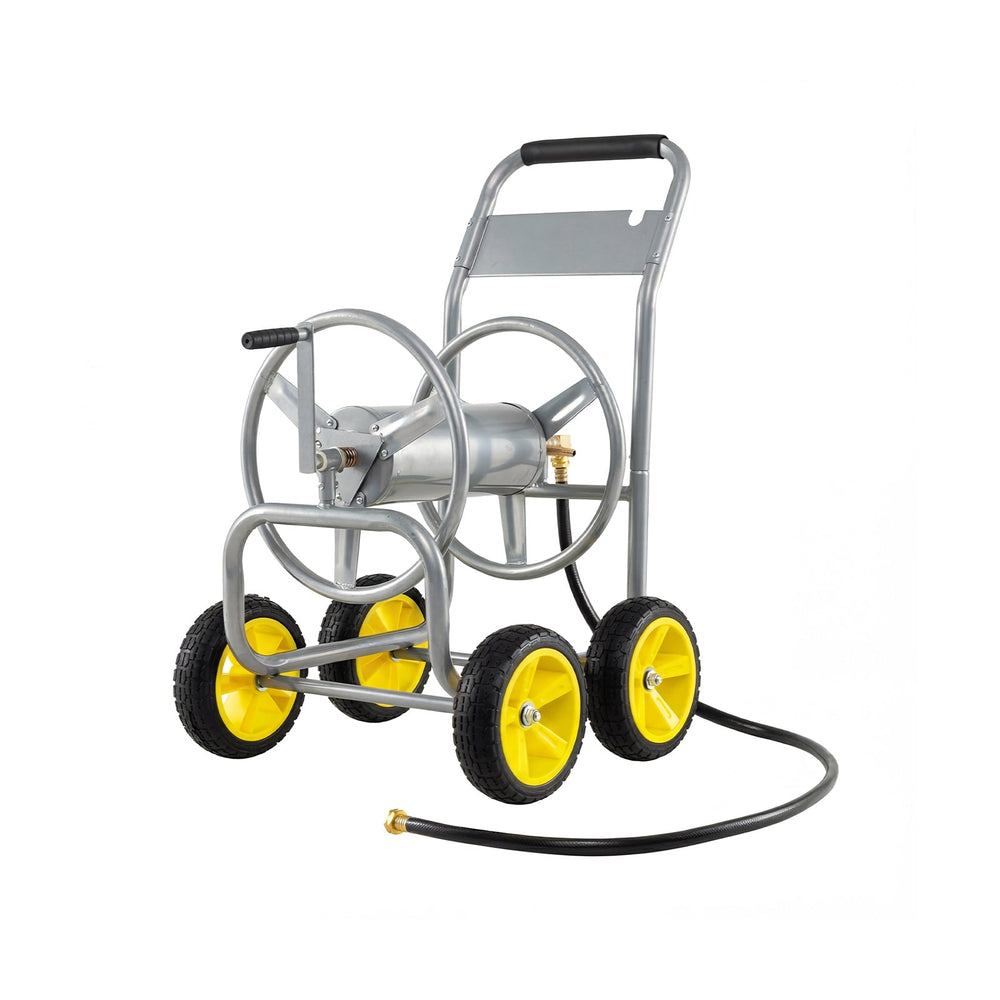 Garden Hose Reel Cart 4 Wheels 100 m of 16 mm Large Capacity-Silver