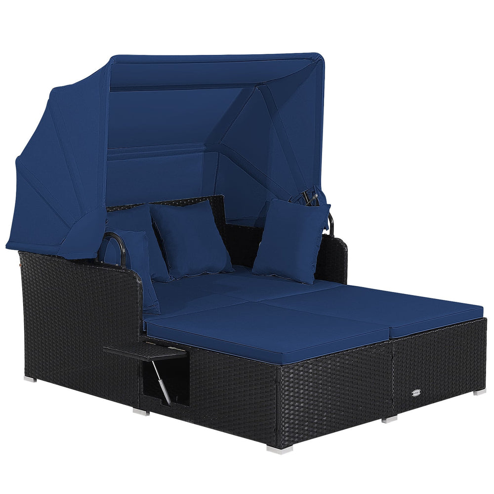 Garden Rattan Daybed with Retractable Canopy and Cushions-Navy