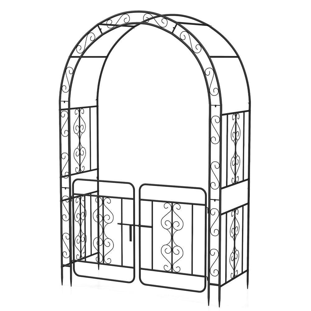 Garden Arbor with Gate and Multiple Side Crossbars for Decoration-Black