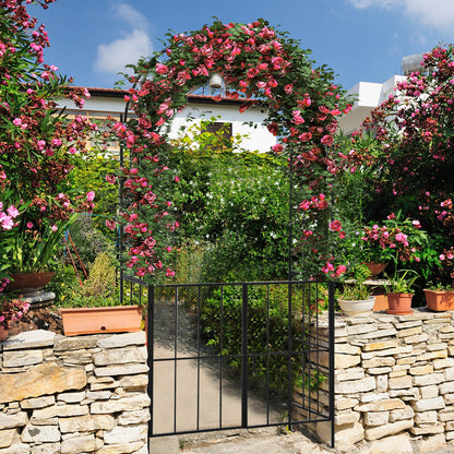Garden Arch Arbor Trellis with Gate Tall Heavy-Duty Metal Arbour Archway-Black