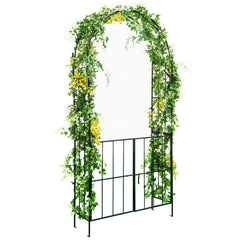 Garden Arch Arbor Trellis with Gate Tall Heavy-Duty Metal Arbour Archway-Black