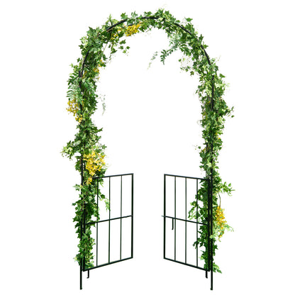Garden Arch Arbor Trellis with Gate Tall Heavy-Duty Metal Arbour Archway-Black