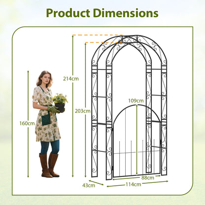 214 cm Tall Garden Arch with Gate and Climbing Trellises