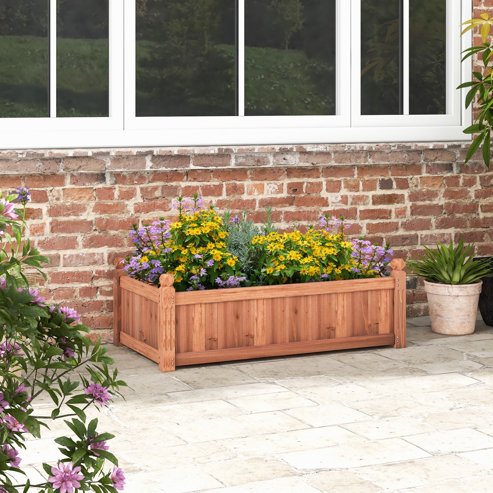 Wood Raised Garden Bed with Drainage Holes-Rustic Brown