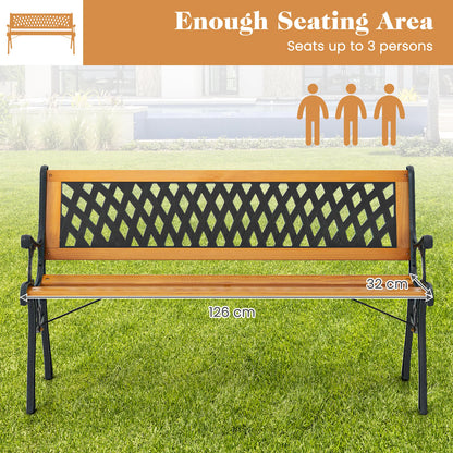 126cm Patio Garden Bench with Curved Armrests and Appealing Back