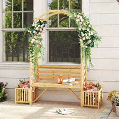 Garden Bench Arbor Arch for Climbing Plants with Love Seat-Natural