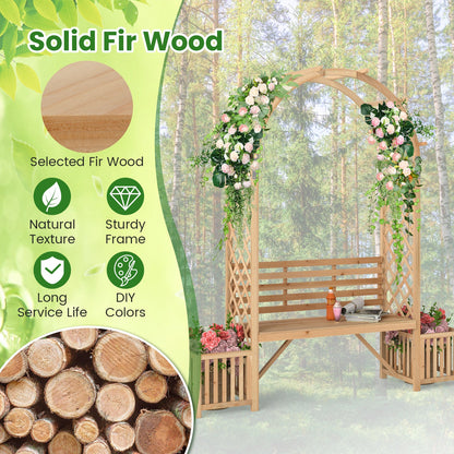 Garden Bench Arbor Arch for Climbing Plants with Love Seat-Natural