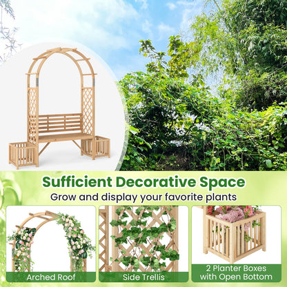 Garden Bench Arbor Arch for Climbing Plants with Love Seat-Natural