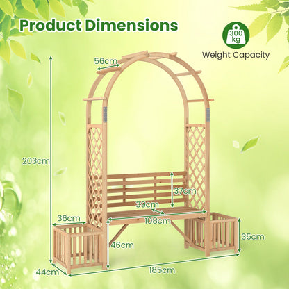 Garden Bench Arbor Arch for Climbing Plants with Love Seat-Natural