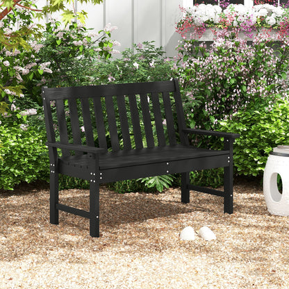 132 CM All-Weather HDPE Garden Bench with Backrest and Armrests-Black