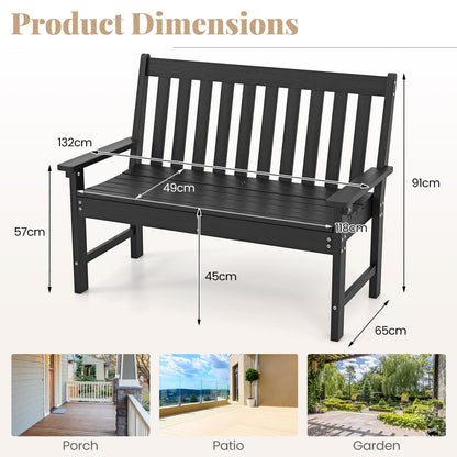 132 CM All-Weather HDPE Garden Bench with Backrest and Armrests-Black